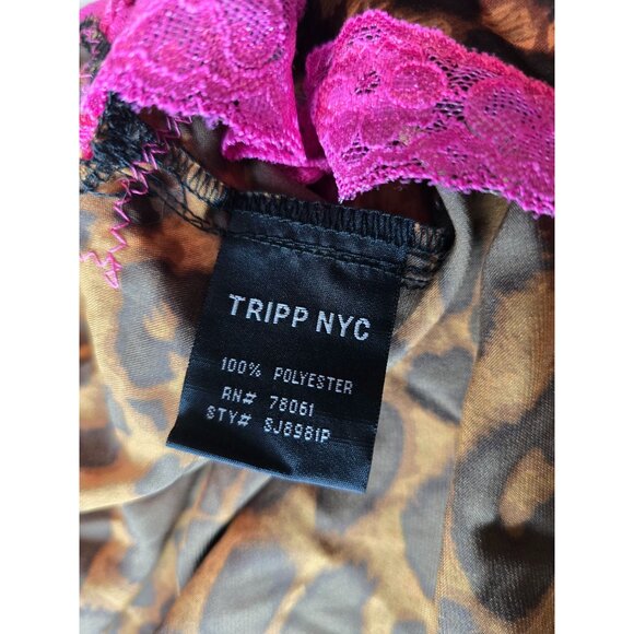 NWT Vintage Tripp NYC Leopard Print Babydoll Chemise Dress W/ Pink Lace Medium - Picture 3 of 6